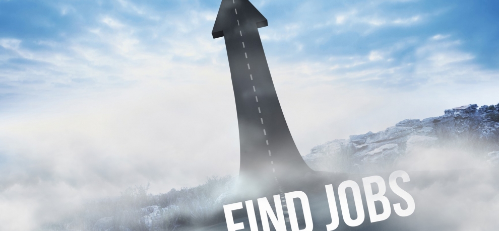 The word find jobs against road turning into arrow